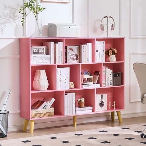 LEYAOYAO 10 Cube Bookshelf,Mid-Century Modern Bookcase with Legs,Light Pink by LEYAOYAO-Findtheshiningpointofyourideallife%EF%BC%81