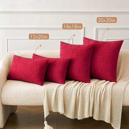 MIULEE Soft Chenille Throw Pillow Covers Red 20x20 Inch Pack of 2 - Image 5