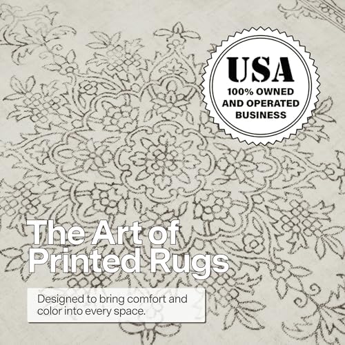 ReaLife Rugs Machine Washable Area Rug - Living Room Bedroom Bathroom Kitchen Entryway Office - Padded Low Pile Stain Resistant Premium - Boho Farmhouse Vintage - Paige - Ivory 5' x 7' - Image 4