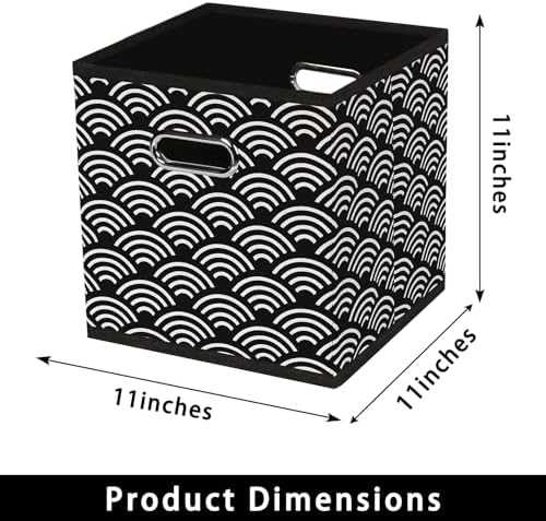 Fabric storage bins Cubes, Fabric Cube Organizer with Handle, Foldable Cube Bins for Cloth or Accessary Storage, 11x11x11, Set of 3, (Black clouds) - Image 2