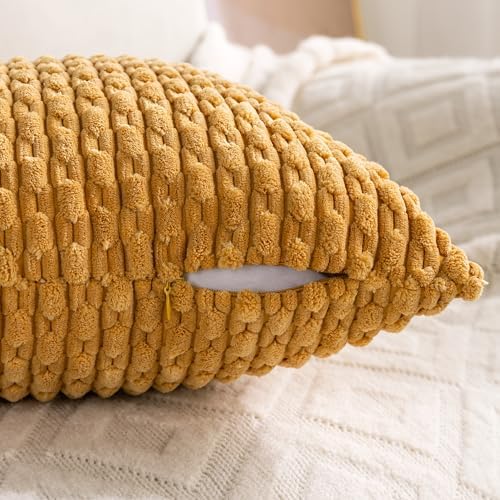 Set of 4 Mustard Yellow Decorative Throw Pillow Covers 22x22 Inch Corduroy Pillow Covers for Bed Couch Sofa Living Room Soft Square Cushion Cases - Image 6
