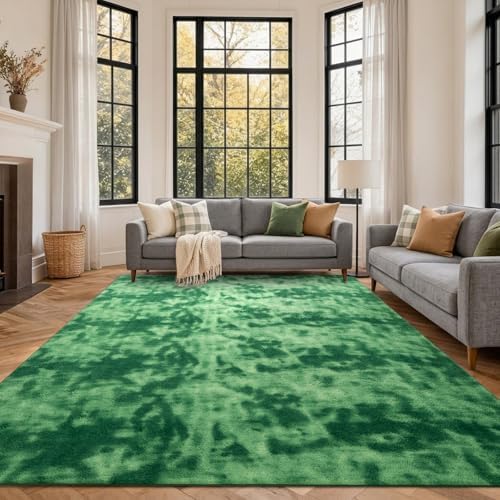 7x10 Large Tie-dye Green Area Rug Non-Slip Washable for Living Room Bedroom by FinRe%CC%80cHome