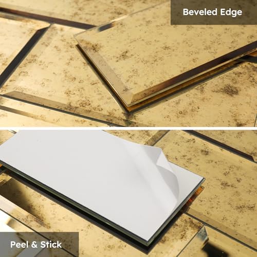 Diflart Peel and Stick Mirror Tile, Light Antique with Gold, 3x6 Inch, Beveled Mirror Backsplash for Kitchen Bar Bathroom Wall Tiles (5 Sq.ft, 40 Pcs) - Image 4