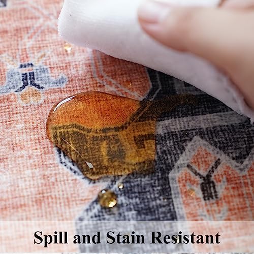 Washable 2x6 Hallway Runner Rug: Vintage Water Resistant Kitchen Entryway Rug Ultra Soft Living Room Bedroom Carpet Thin Non Slip Indoor Floor Mat for Bathroom Laundry (2 X 6,Orange) - Image 4
