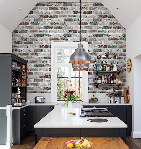 Guvana 17.3"×394" Brick Wallpaper Brick Peel and Stick Wallpaper | Red/Blue/Grey Self Adhesive Wall Paper Removable Contact Paper Texture Vintage Wallpaper for Kitchen Backsplash Accent Wall - Image 3