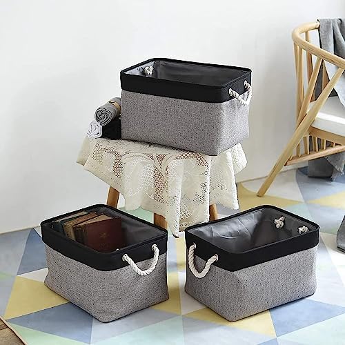 TheWarmHome Collapsible Storage Bin for Shelves - 16x12x8 inch Large 3 Pack Storage Basket for Organizing with Rope, Fabric Storage Cubes for Organizer Toy Cloth Gift Closet (Black & Grey) - Image 2