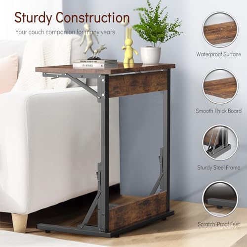 Tatub 24" TV Tray Table, Folding C Shaped End Table, Small Sofa Side Laptop Desk for Living Room, Bedroom, Rustic Brown - Image 6