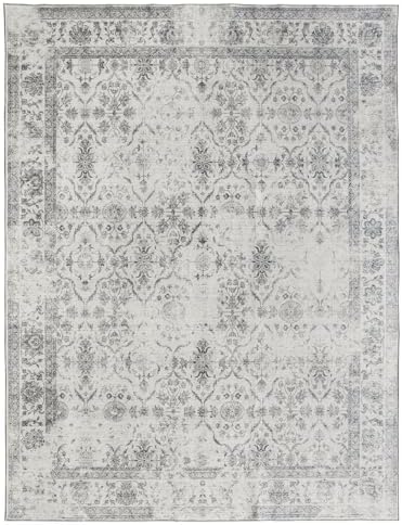 ReaLife Rugs Machine Washable Area Rug - Living Room Bedroom Bathroom Kitchen Entryway Office - Padded Low Pile Stain Resistant Premium - Boho Farmhouse Vintage - Noor - Ivory Grey 7'6" x 9'6" - Image 3