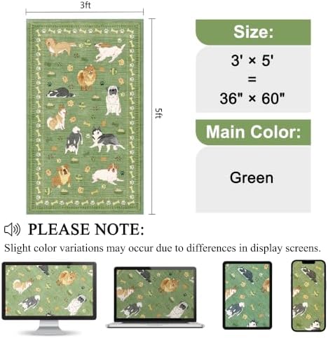 DUKINO 3x5 Rug, Washable Dog Bedroom Area Rug Soft Non Slip, Green - Image 2