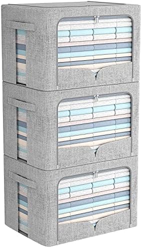 FHSQX 3 Pack Clothes Storage Bins with Metal Frame-36L by FHSQX