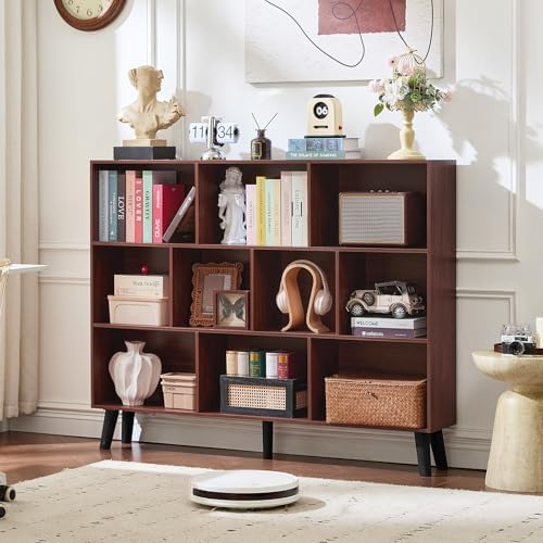 LEYAOYAO 10 Cube Bookshelf, Mid-Century Modern Book Shelf with Legs, Walnut - Image 3