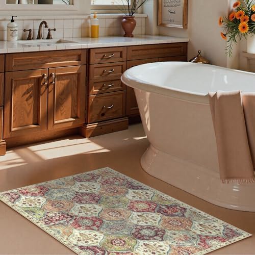 Lahome Moroccan Trellis Washable Orange Rug, 2x3 Entryway Rugs for Kitchen Bathroom, Non-Slip Indoor Door Mat Ultra-Thin, Small Throw Carpet for Bedroom Entry Elise, Orange/Terracotta - Image 3