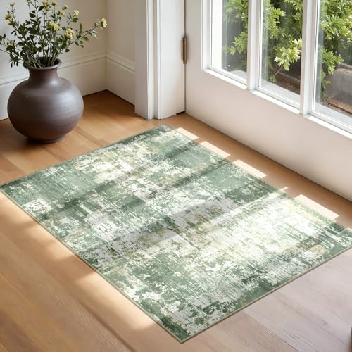 RELEANY Washable 2'x3' Abstract Area Rug for Living Room Light Green by RELEANY