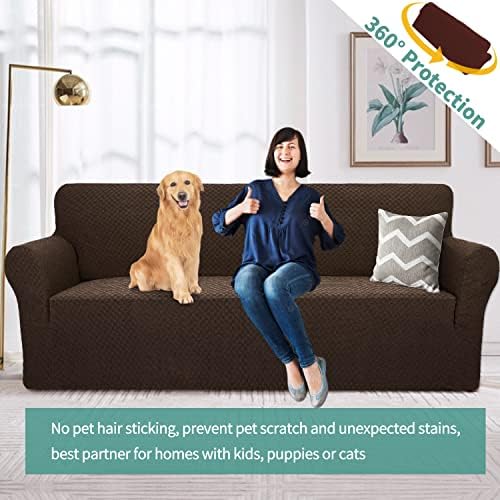 YEMYHOM Couch Cover Latest Jacquard Design High Stretch Extra Large Sofa Covers Pet Dog Cat Proof Oversized Slipcover Non Slip Magic Elastic Furniture Protector (XL Sofa, Dark Coffee) - Image 2