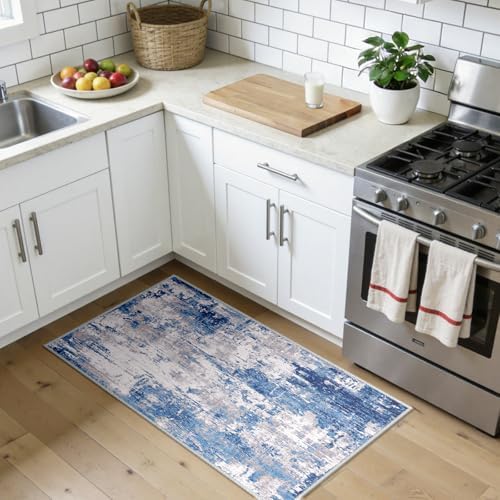 RELEANY Washable 2'x4' Abstract Area Rug for Living Room Blue Gray - Image 3