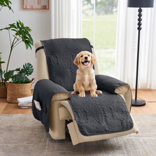 Black Recliner TV Chair Covers, Quilted Décor Water-Repellent Medium Lazy Boy Chair Covers, Pet Friendly Recliner Slipovers for Dogs Cats, Washable Couch Cover (Recliner 26", Black) by Pamhaven