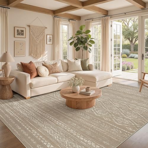 Nakagishi Area Rug Living Room Rugs: 6x9 Large Soft Machine Washable Boho Moroccan FarmNeutral Stain Resistant Indoor Floor Carpet for Bedroom Under Dining Table Home Office Decor-Dark Brown - Image 2