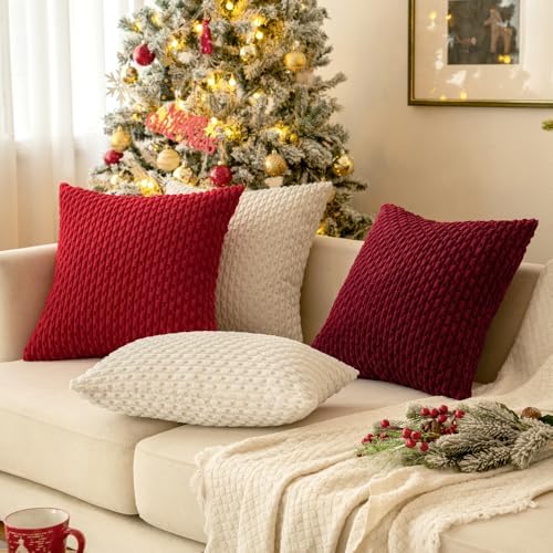 MIULEE Decorative Throw Pillow Covers 20x20 Burgundy Textured Corduroy - Image 4