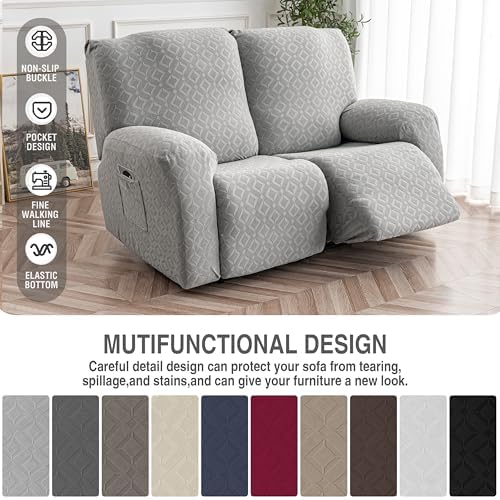 Genina Waterproof Recliner Loveseat Cover,2 Seat Couch Cover,Light Gray - Image 5