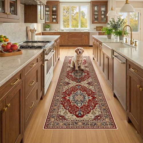 RELEANY Washable Area Rug, Runner 2'x8', Red/Blue by RELEANY