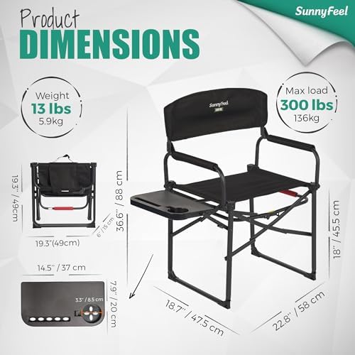 SUNNYFEEL Oversized Directors Camping Chair for Adults with Side Table - Image 3