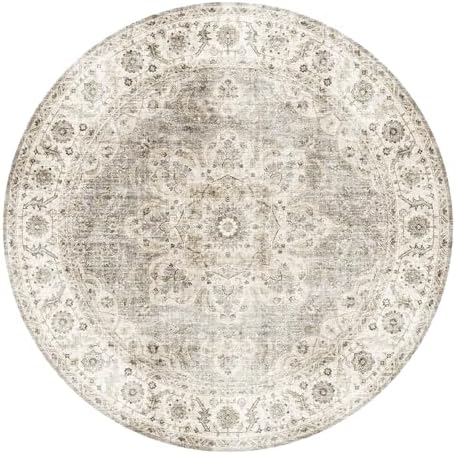 ReaLife Rugs Machine Washable Area Rug - Living Room Bedroom Bathroom Kitchen Entryway Office - Padded Low Pile Stain Resistant Premium - Boho Farmhouse Vintage - Joy - Beige Ivory 4' Round - Image 3