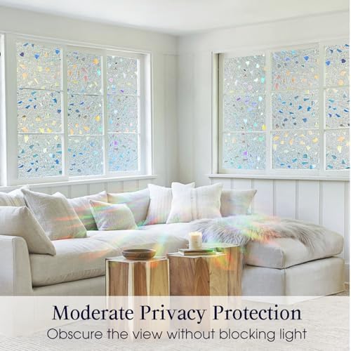 Coavas Stained Glass Window Privacy Film, 3D Rainbow, Pure 35.4"x157.5" - Image 3