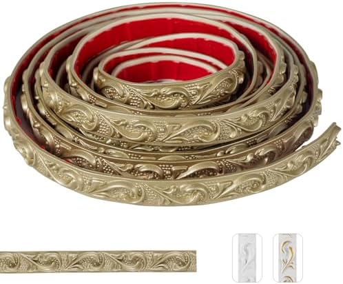 0.8" x16.4FT Champagne Gold Crown Molding Trim - Peel and Stick 3D Floral Wall Trim for Mirror Frames, Furniture & Ceiling Decor (Self-Adhesive PVC) by TopZenMarketplace