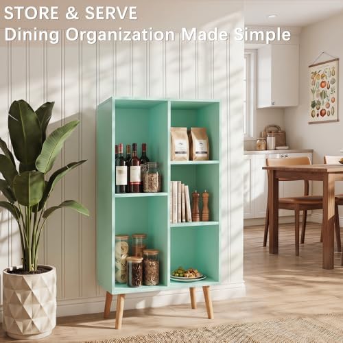 YAHARBO Small Green Bookshelf,3 Tier Modern Kids Bookcase with Legs,5 Cube Wooden Bookshelves Storage Shelf,Book Shelves Organizer,Display Bookcases Cabinet for Room Nursery Study - Image 6