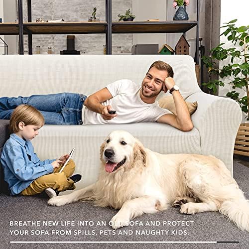ZNSAYOTX Super Stretch Couch Cover (72"-92") Universal Sofa Covers with Elastic Bottom, Dog Cat Pets Friendly Washable Furniture Protector Fitted Sofa Slipcovers Stay in Place (White, Sofa) - Image 5