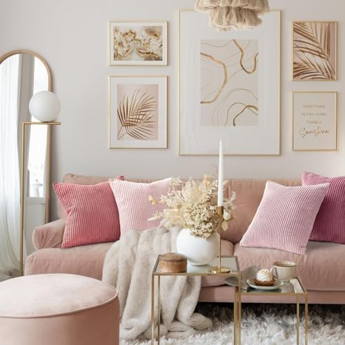 Topfinel Pink Throw Pillows Covers 18x18 Inch Set of 4,Farmhouse Corduroy Decorative Cushion Case,Valentine's Day Pillow Case for Bedroom Couch Sofa Living Room,Spring Home Decor - Image 4