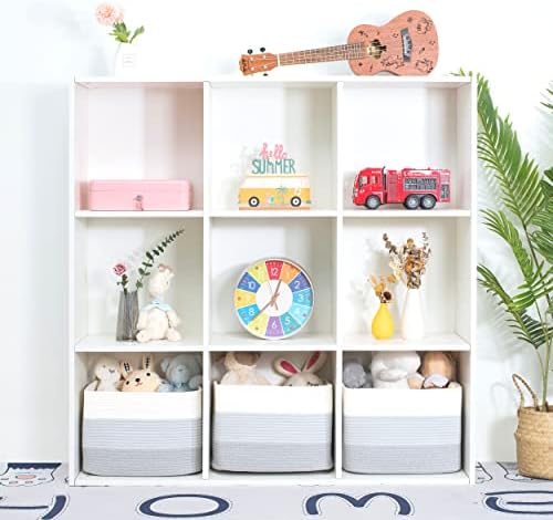 MINTWOOD Design 3-Pack Storage Baskets for Shelves, Playroom and Classroom, Book Basket, Decorative Storage Cube Bins, Woven Closet Organizers, Pantry and Shoe Organizer, 3-Tone Grey - Image 3