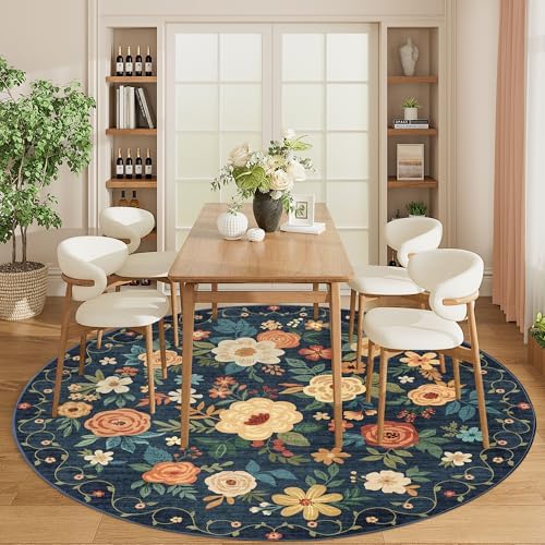 DUKINO 6ft Round Rug, Washable Circle Rug for Bedroom Non Slip, Navy Blue - Image 6