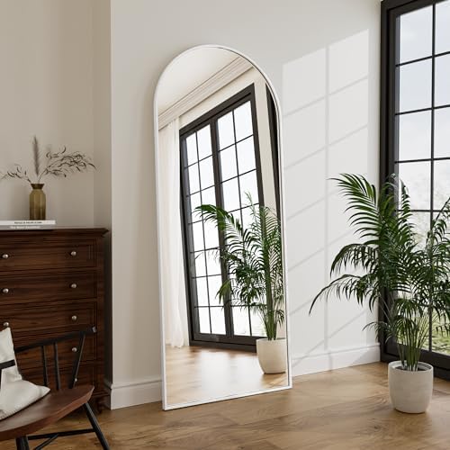 Rowjut Floor Mirror Arched Full Length Mirrors, 64"x21" Floor Length & Standing Hanging or Leaning & Large Full Body Mirror Wall Mirror for Bedroom, Living Room, Aluminum Frame,White - Image 5