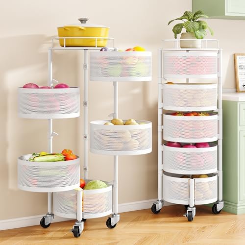 SNTD 5-Tier Fruit and Vegetable Basket Bowls for Kitchen, Rotating, White by SNTD