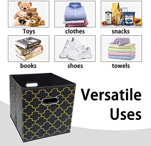 Black Foldable Storage Cubes Bins , Fabric Storage Box Cubes Organizer Baskets with Dual Handles for Home Organizer Grey Gold - Image 3