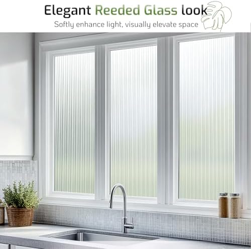 LUTE Reeded Glass Window Privacy Film, Frosted Decor Vinyl, 29.5" x 78.7" - Image 3