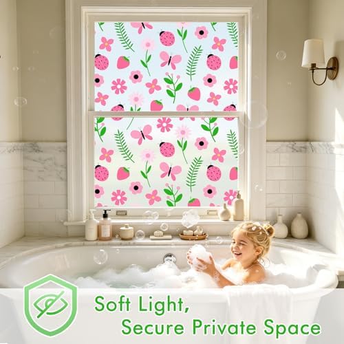 SOMWISE Frosted Glass Window Privacy Film with Tools, Heat Blocking, Anti-UV, Anti-Glare, Static Cling, Decor for Home Bathroom Door, Renter Friendly, Removable, Reusable, Pink 23.5Inchx78.5Inch - Image 3