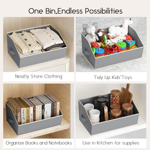 Homsorout Large Closet Organizers and Storage Bins - 6 Pack Trapezoid Storage Baskets for Shelves, Foldable Fabric Baskets with Handles Ideal for Closet, Basket, Wardrobe and Shelf Storage, Grey - Image 6