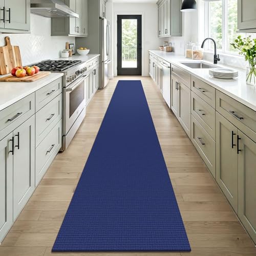KOZYFLY Braided 2x16 Runners Rugs for Hallway, Extra Long Washable Runner Rug, Woven Non Slip Kitchen Runner, Cotton Entryway Rug, Floor Carpet for Entry, Aisle, Hall, Deep Navy Blue - Image 2