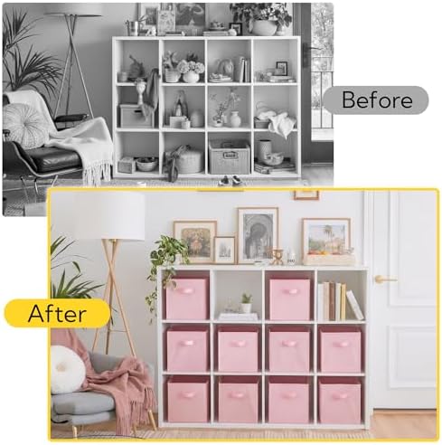 Cupic Cupid 10-Pack 11x11 Collapsible Storage Cubes, Fabric Bins, Pink - Image 6