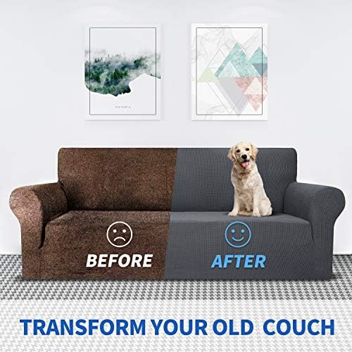 MAXIJIN Super Stretch Couch Cover for 3 Cushion Couch, 1-Piece Universal Sofa Covers Living Room Jacquard Spandex Furniture Protector Dogs Pet Friendly Fitted (Extra Large, Gray) - Image 4
