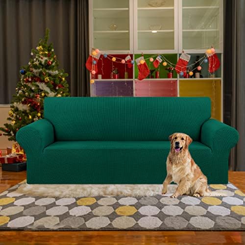 KEKUOU Stretch Couch Covers for Sofa, 3 Cushion Couch Slipcover,Hunter - Image 2