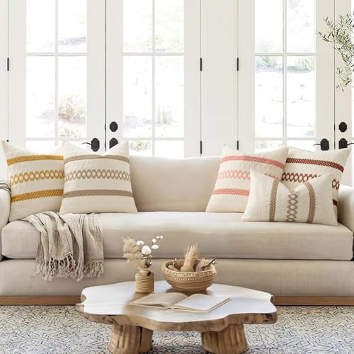 MIULEE Set of 2 Coral Red Boho Decorative Pillow Covers 18x18 Inch - Image 3