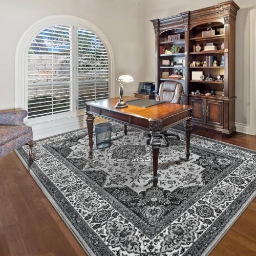 Hanples 4x6 Area Rugs for Living Room, Washable Rug Vintage Floral, Gray - Image 4