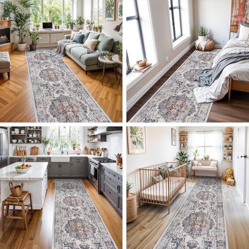 Hallway Washable Runner Rug - 2x10 Kitchen Rugs Entryway Rug Runner Vintage Soft Floor Mat Non Slip Indoor Farmhouse Carpet for Bathroom Living Room Bedroom (2 X 10, Brick) - Image 6