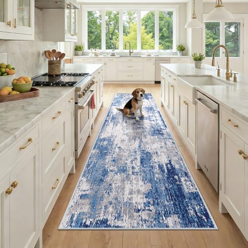 RELEANY Washable Runner 3'x9' Abstract Area Rug for Hallway Blue Gray by RELEANY