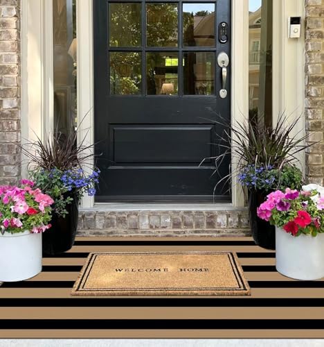 Black Tan Striped Entry Rug - 3x5 Non-Slip Indoor Outdoor Rugs - Image 5