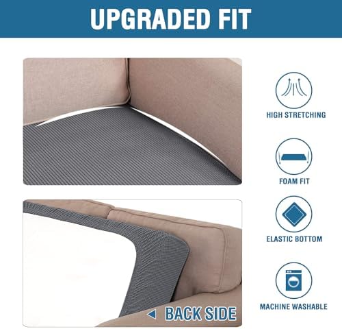 H.VERSAILTEX Super Stretch Individual Seat Cushion Covers Sofa Covers Couch Cushion Covers Slipcover Sets Thick Jacquard Textured Twill Fabric (1 Piece Loveseat Cushion Cover, Grey) - Image 6