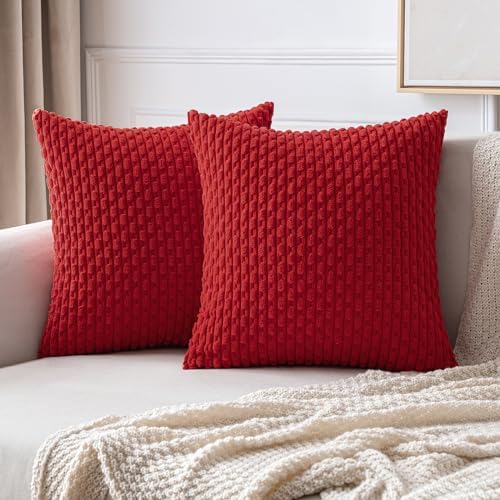 MIULEE Decorative Throw Pillow Covers 18x18 Red Textured Corduroy by MIULEE